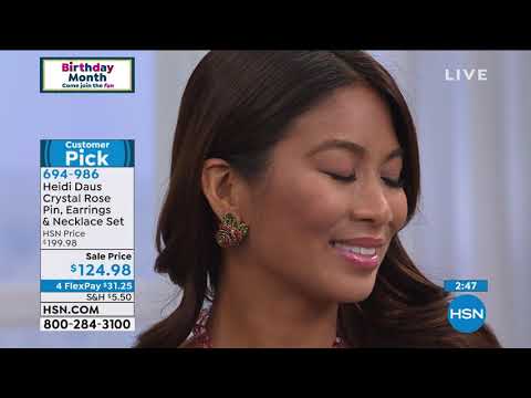 Heidi Daus Crystal Rose Pin, Earrings and Necklace Set