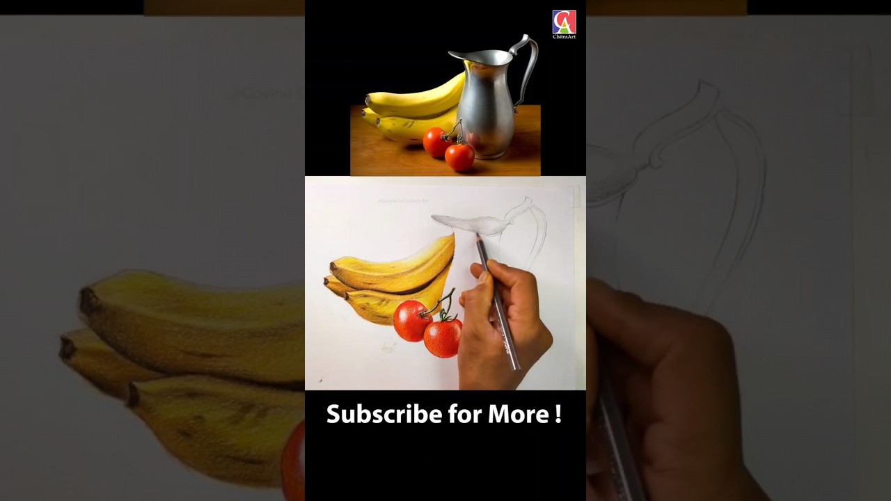 Realistic Still Life Drawing with Pencil Color  #stilllife #realistic #banana #drawing