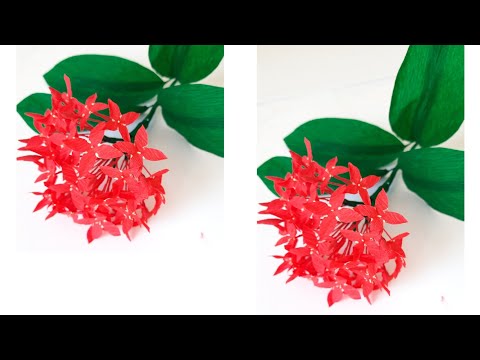 DIY-തെച്ചിപ്പൂ//How to make Paper Flower Ixora coccinea/Juncle geranium// Flower#18