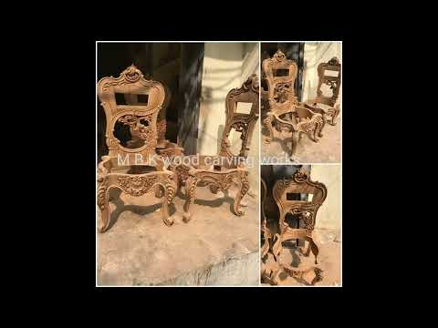 Brown wooden carving dining chair, for home, set size: set o...