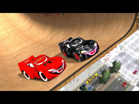 Red Venom McQueen vs Black Venom McQueen Tallest Car Jump Testing - GTA IV Cars Mod