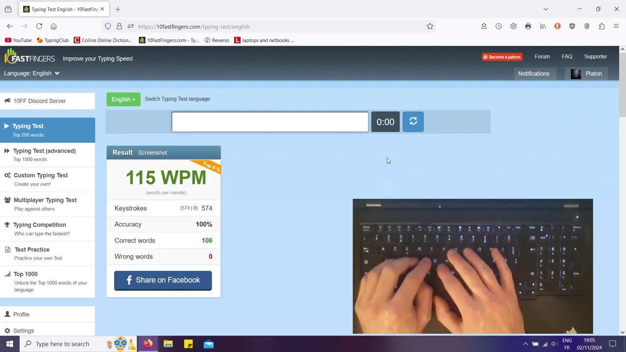 10FastFingers - Typing test 115 WPM
