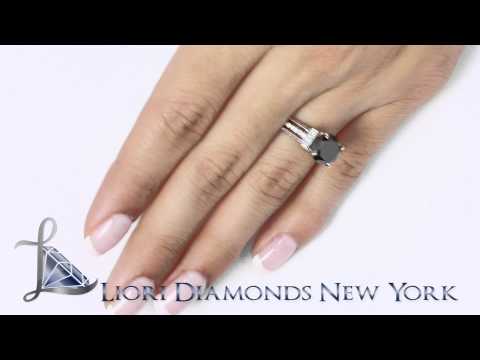 BDR-145 - 3.01 Carat Certified Natural Black Diamond Engagement Ring 14k White Gold