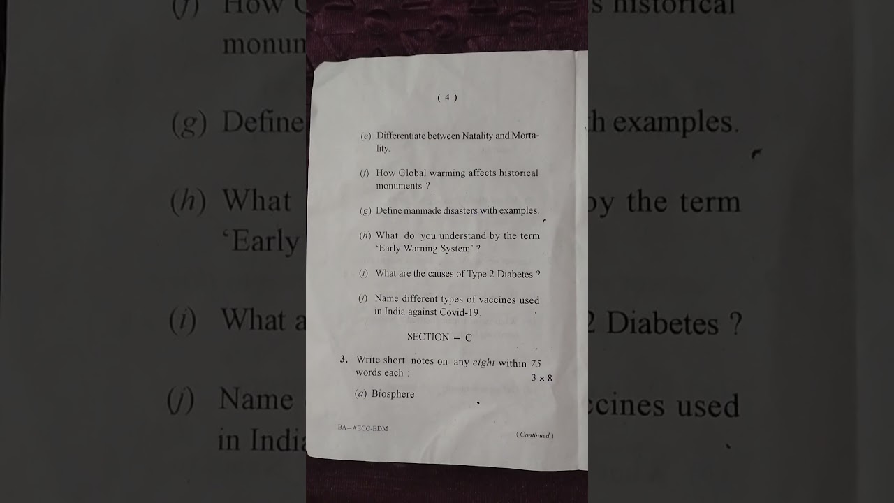 +3 ,2nd semester exam question, Environmental studies and disaster management, paper_AECC-EDM.UG qus