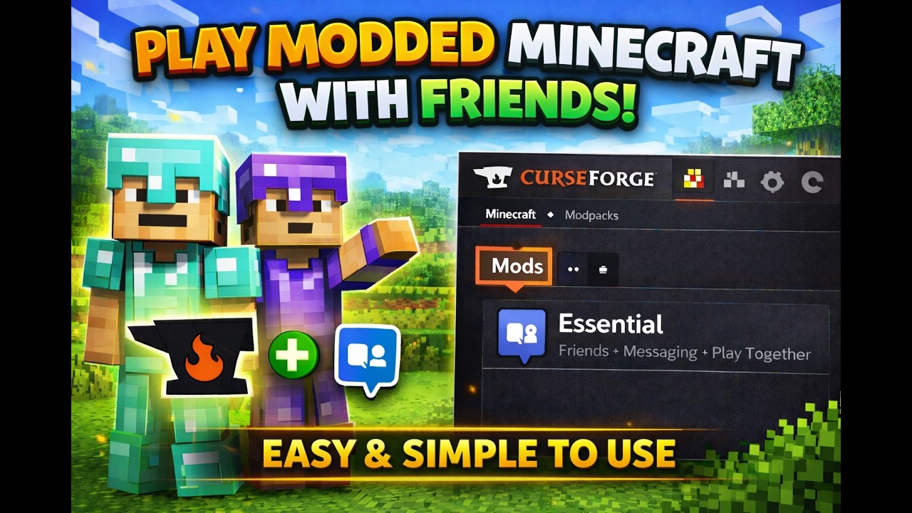 How to Play Modded Minecraft With Friends (CurseForge + Essential Mod Tutorial)