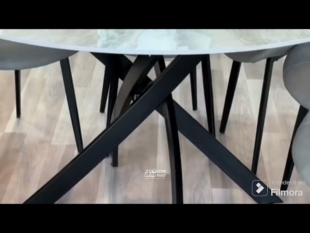 طاولة طعام دائرية 4 كراسي سطح سيراميك