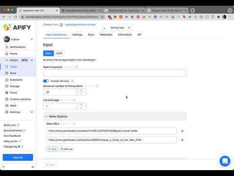 Apify - Goodreads Scraper - Using Start URLs