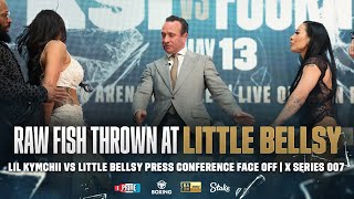 Lil Kymchii throws a RAW FISH at Little Bellsy during the press conference face off! | X Series 007