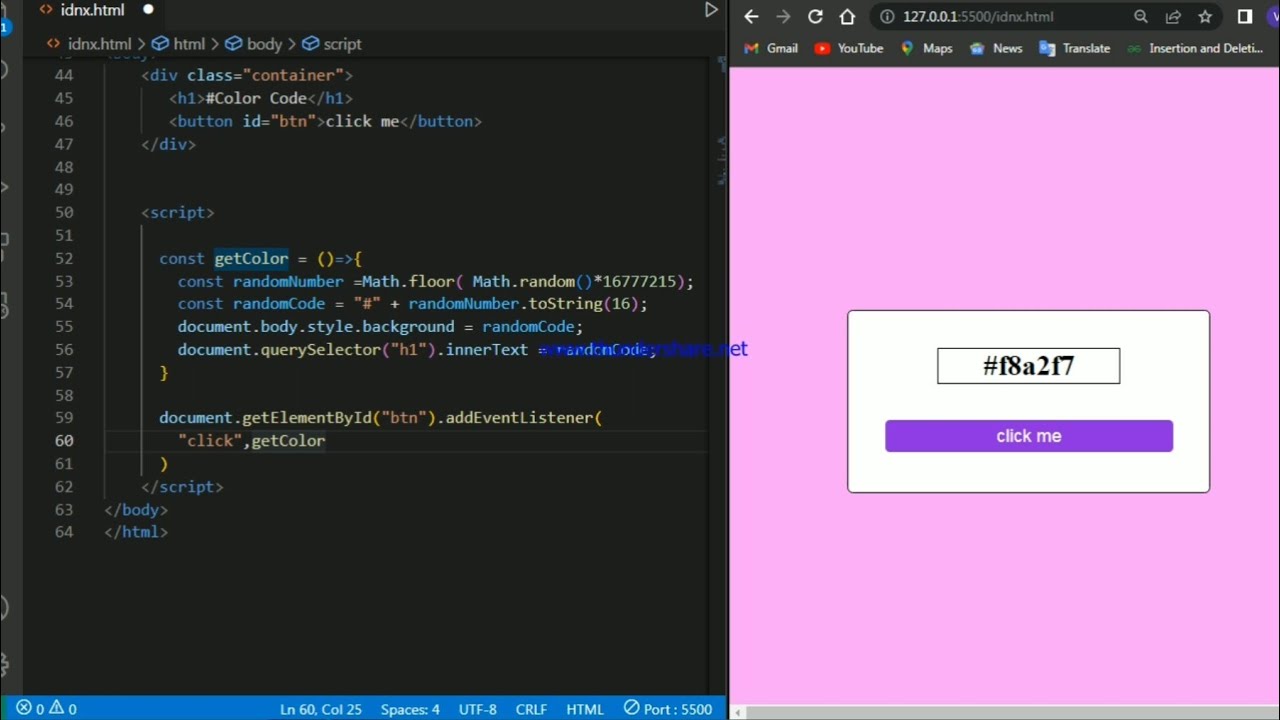 JavaScript Project: Random Color And Code Generated