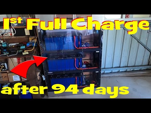 Parallel Batterie Bank with 44kWh first full charge after winter. Watch this voltage difference!