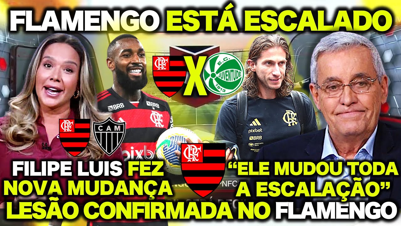 LESÃO CONFIRMADA no FLAMENGO! FILIPE LUIS MUDOU TODA a ESCALAÇÃO ! FLAMENGO X JUVENTUDE