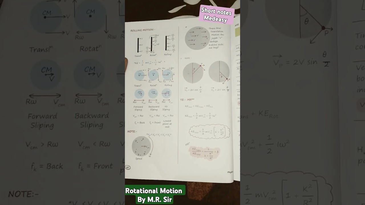 Rotational motion short notes written by M.R. Sir (Medeasy) physics #shorts #physicswallah #neet