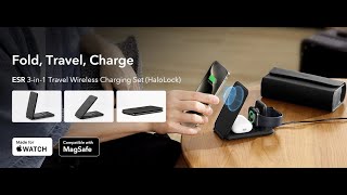 ESR HaloLock MagSafe Oplader iPhone/AirPods/Apple Watch Reisset 15W Zwart video