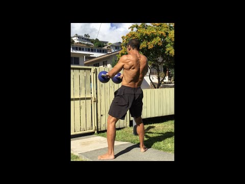 Double 20 kg. Kettlebell Snatch Thruster (back)