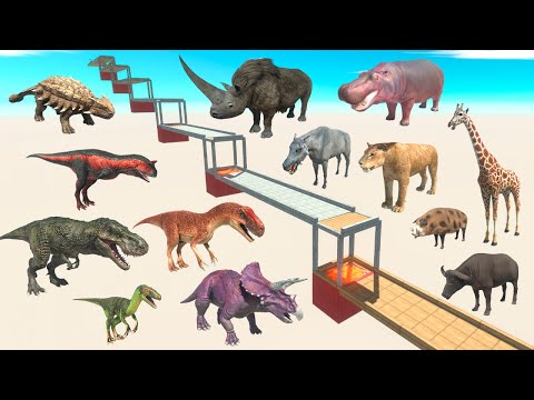 Animals vs Dinosaurs Lava Trap Downhill - Animal Revolt Battle Simulator