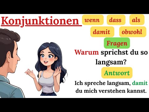Deutsch lernen mit Sätzen: 10 wichtige Konjunktionen  B1 🇩🇪📚
