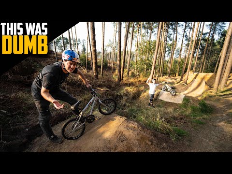 RIDING SCARY DOWNHILL JUMPS ON THE TINY 16 INCH MINI BIKE!!