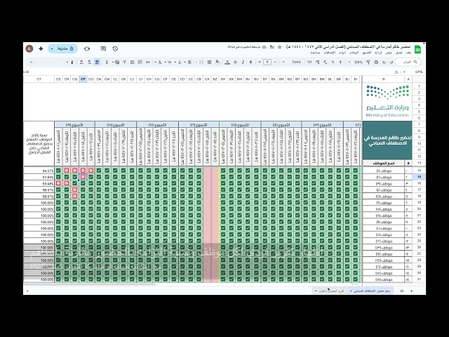 سجل تحضير طاقم المدرسة في الاصطفاف الصباحي حسب تقو...