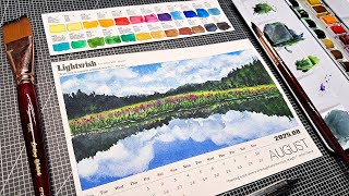 How to Paint Water Reflections in Watercolor // August Calendar Page