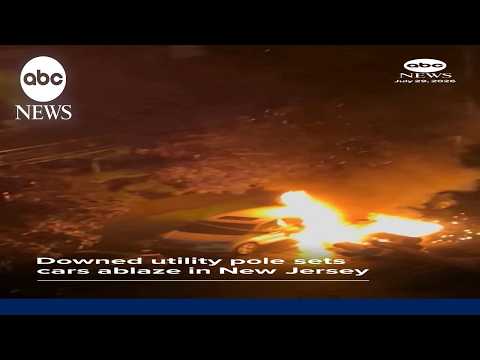 Downed utility pole sets cars ablaze in New Jersey