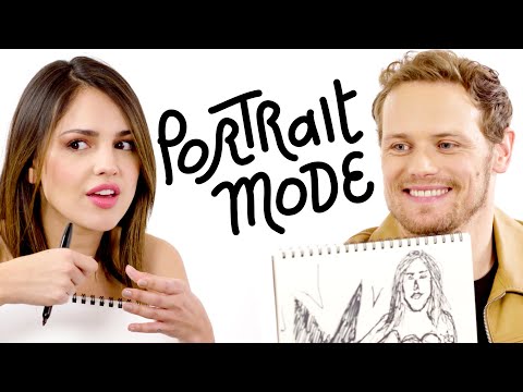 Sam Heughan & Eiza González Draw Each Other's Portraits | Portrait Mode | Harper's BAZAAR