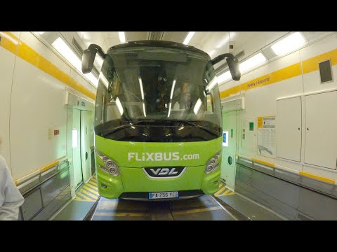 Underwater Eurotunnel: Loading bus in the train. English Channel 4K