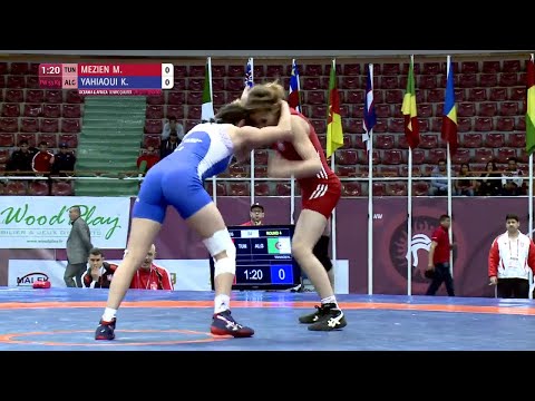 Round 4 FW - 53 kg: M. MEZIEN (TUN) df. K. YAHIAOUI (ALG) by FALL, 8-0