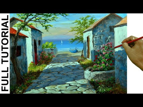 HOW TO PAINT Old Concrete Houses Near the Beach in Acrylics
