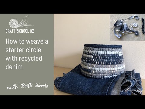 How to start a basket with denim, a starter circle