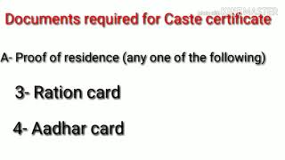 Documents required for caste certificate