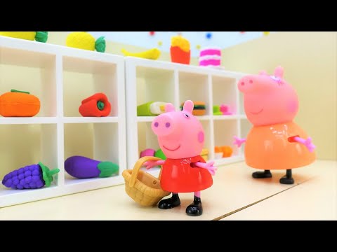 Peppa Wutz geht mit ihrer Mama Einkaufen. Spielzeugvideo mit Peppa Pig.