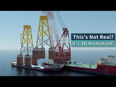 Cutting edge wind turbine foundation installation and construction 3d animation