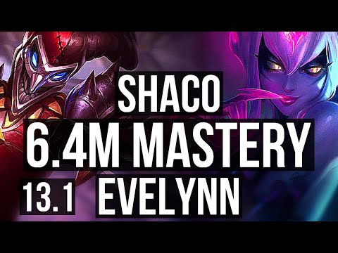 SHACO vs EVELYNN (JNG) | 6.4M mastery, Legendary, 1200+ games, 18/3/6 | EUW Master | 13.1