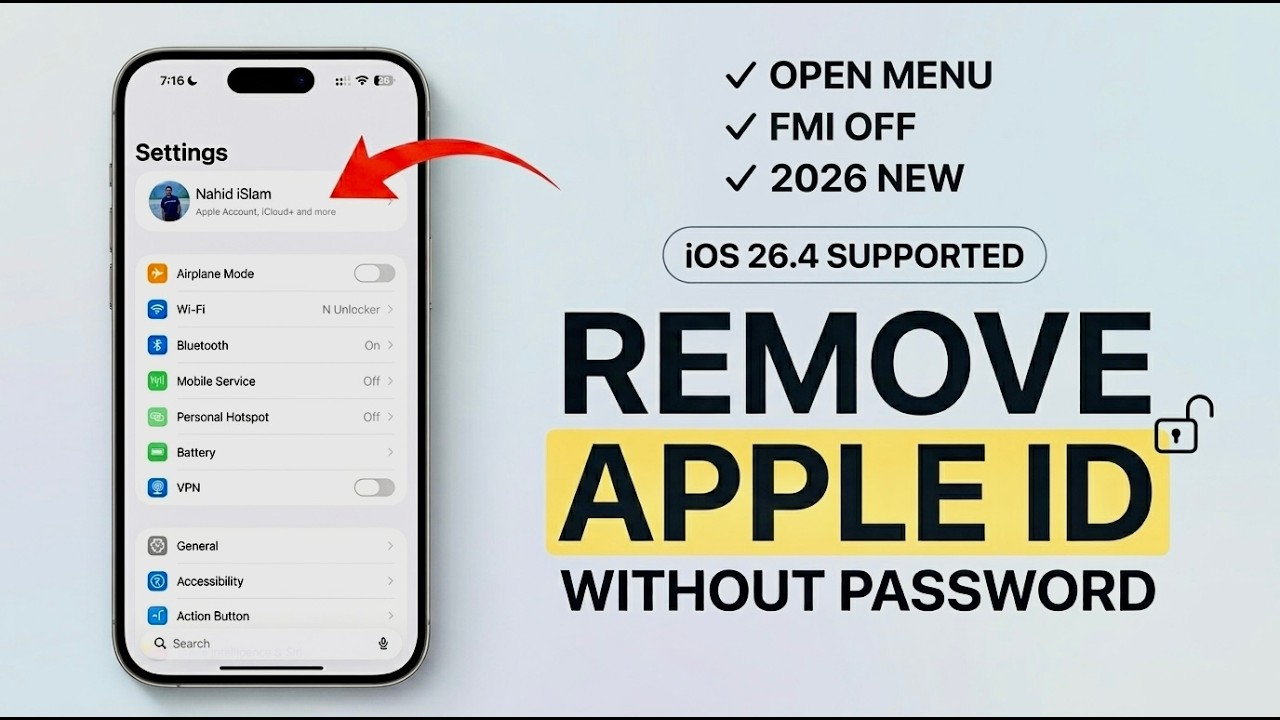 [Open Menu] Remove Apple ID Without Password 🔓 | iOS 26.4 FMI OFF Method (2026 New)