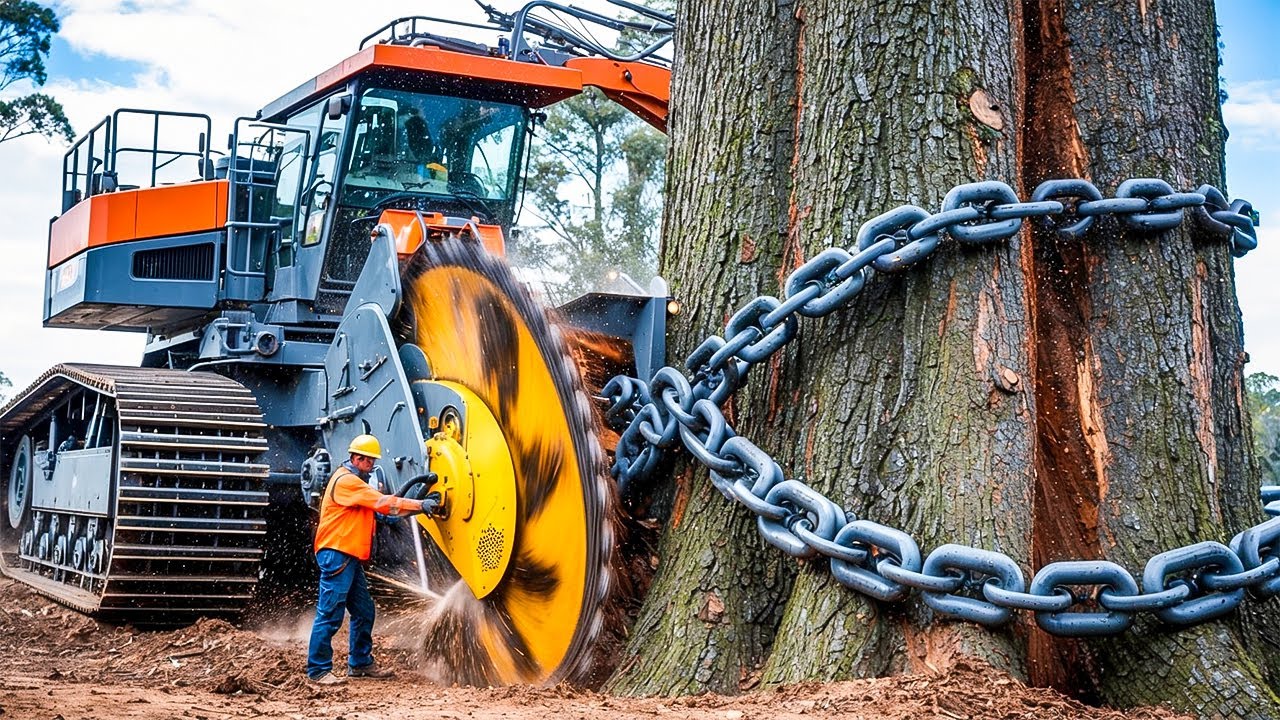 Extreme Dangerous Fastest Big Chainsaw Cutting Tree Machines | Monster Stump Removal Excavator #62