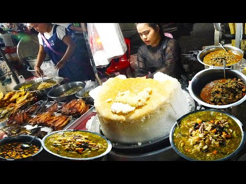 Cambodia Street Food - Delicious food at Chbar Ampov market in the evening