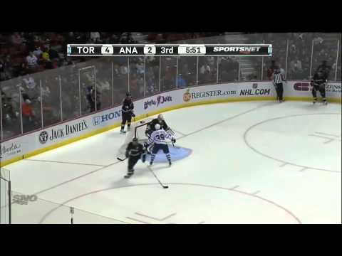 Ex-Leaf Beauchemin Tries to Hit Frattin and Instead Gets Leveled (Leafs-Ducks 11.27.11)