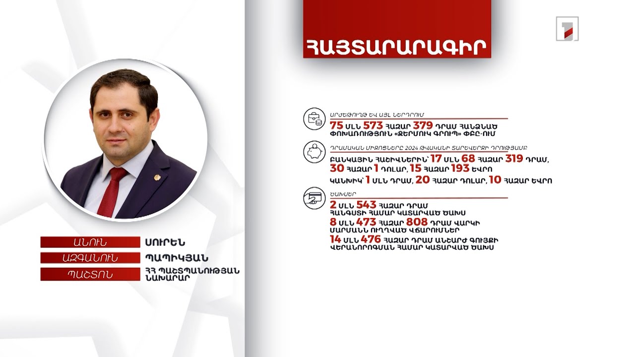 4 անշարժ գույք, 50 հազար դոլար, 18 մլն դրամ. ՀՀ պաշտպանության նախարար Սուրեն Պապիկյանի հայտարարագիրը