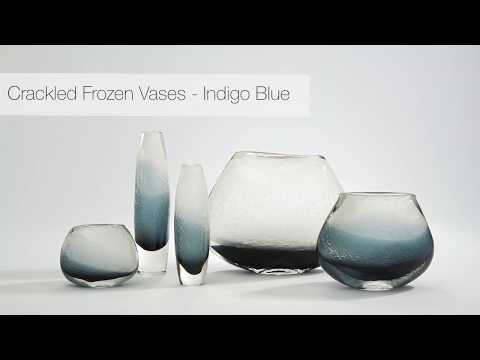 Crackled Frozen Vase-Indigo Blue-Large(مزهرية زجاج مثلج - ازرق نيلي - كبير)
