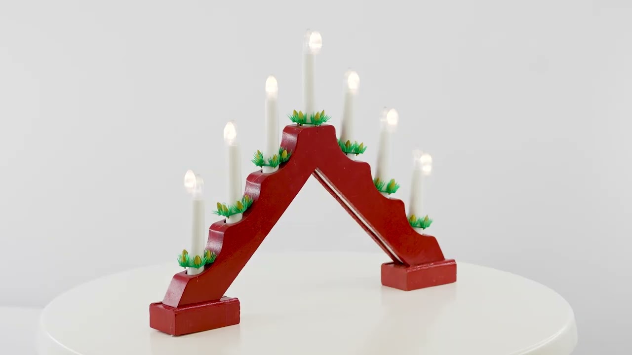 Red Wooden Candle Bridge With 7 Led Lights