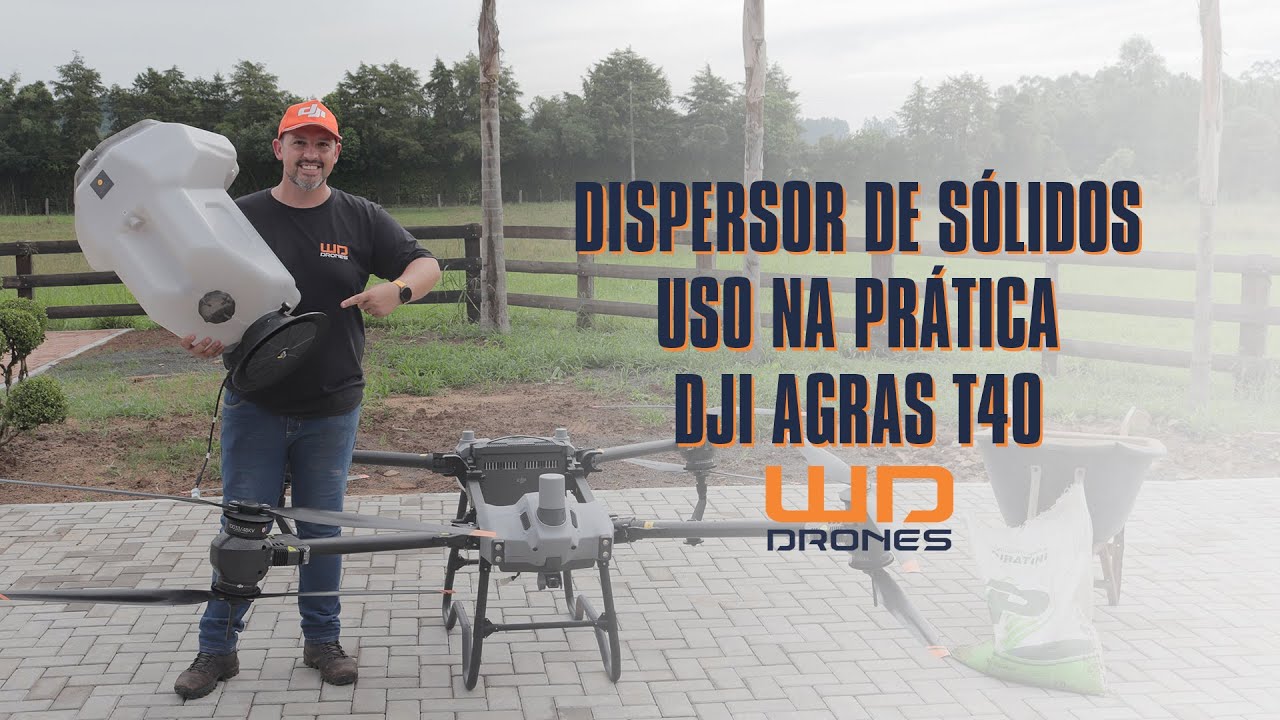 Dispersor de sólidos do Drone Agrícola DJI Agras T40 na prática - Aplicando NPK - Ureia - Semeando