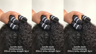 lovebeautywig | 3PCS 20inch Peruvian Kinky Straight Human Hair Bundles#bundledeals