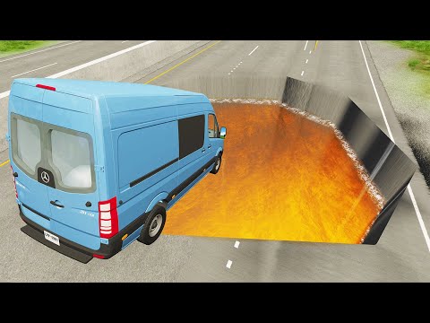 Cars vs Giant Lava Pit – BeamNG.Drive