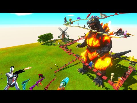 Deadly Parkour AROUND BURNING GODZILLA - Animal Revolt Battle Simulator