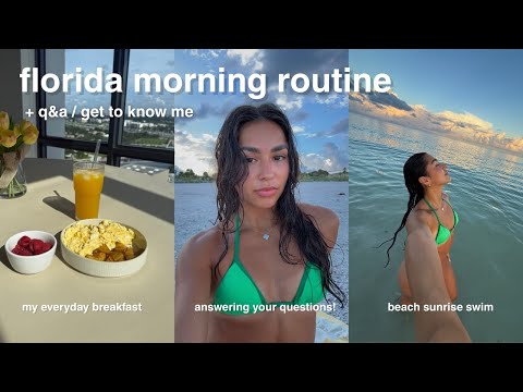 SOLO MORNING ROUTINE LIVING IN FLORIDA| 5am sunrise swim, morning coffee date + q&a/get to know me!