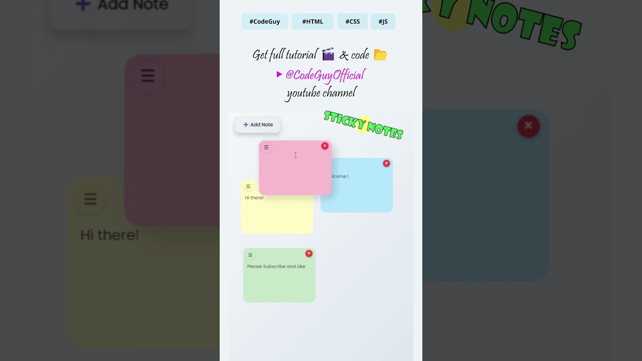 ✨Drag & Save Sticky Notes App – No Backend! 🚀 | Code Guy #shorts #trending #htmlcss