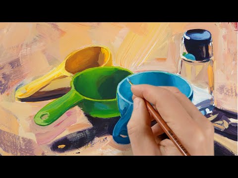 Acrylic Still Life Painting Demonstration - Painting Without Drawing