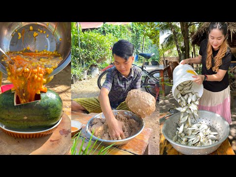 Yummy Crispy Fish | Amazing Pizza in Water Melon Country Style Cook - Cooking with Sros