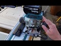 Makita XTR01Z brushless cordless router with plunge base and guide rail adapter