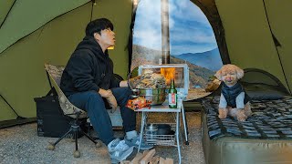 Download lagu 800m Mountain Camping with My Dog . Hot Tent . Wood Stove ASMR mp3